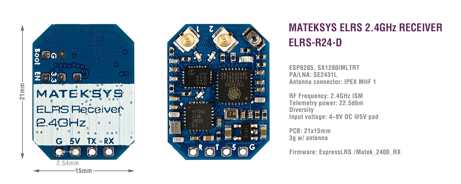 Odbiornik Matek ExpressLRS ELRS-R24-D 2.4GHz Diversity Receiver