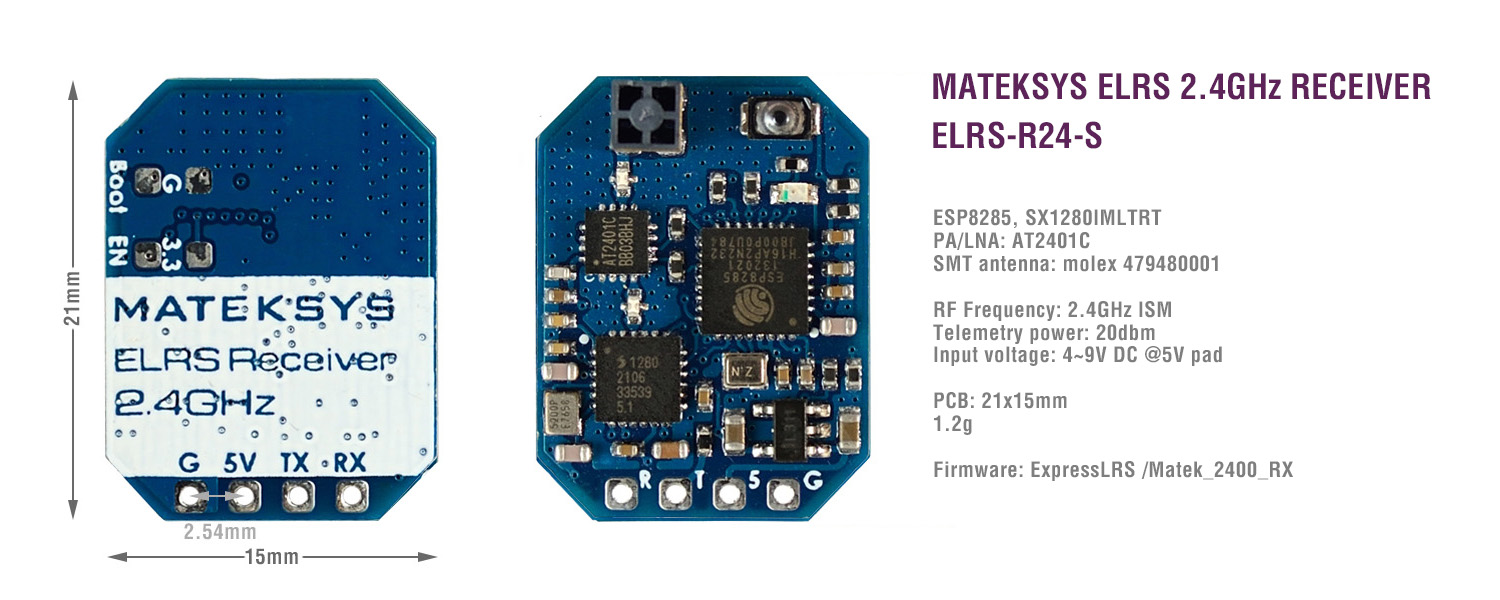 Odbiornik Matek ExpressLRS ELRS-R24-S 2.4GHz Receiver Ceramiczna Antena
