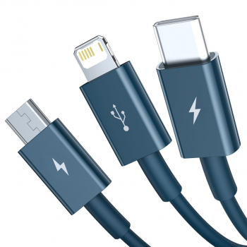 Kabel Baseus Superior Series USB 3w1, USB do micro USB / USB-C / Lightning, 3.5A, 1.2m (niebieski)