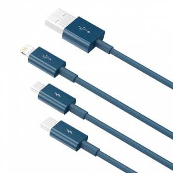 Kabel Baseus Superior Series USB 3w1, USB do micro USB / USB-C / Lightning, 3.5A, 1.2m (niebieski)