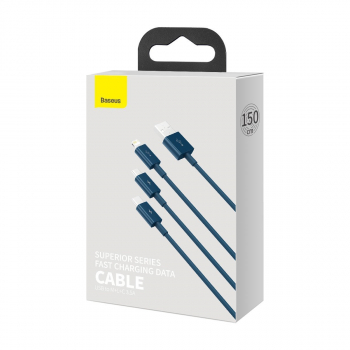 Kabel Baseus Superior Series USB 3w1, USB do micro USB / USB-C / Lightning, 3.5A, 1.2m (niebieski)
