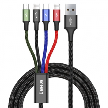 Kabel Baseus Fast 4w1 USB do USB-C / 2x Lightning / Micro 3,5A 1,2m (czarny)