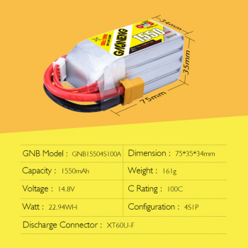Akumulator LiPo Gaoneng GNB 1550mAh 14.8V 100C 4S1P