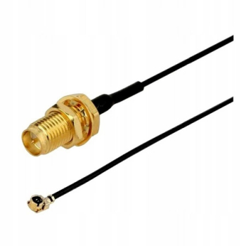 Przejście, pigtail - UFL (IPEX) na RP-SMA żeńskie jack - adapter prosty z czarnym przewodem