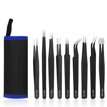 Zestaw 9 pęset precyzyjnych do lutowania + Pokrowiec