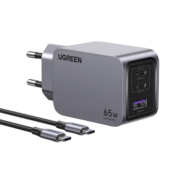 Ładowarka sieciowa UGREEN Nexode Pro 65W USB-A+2xUSB-C + USB-C 1.5m (czarna)