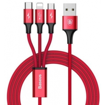 Kabel USB Baseus Rapid 3w1 Typ C / Lightning / Micro 3A 1,2M - czerwony